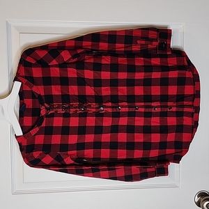 Gap Kids Buffalo Check Button Down Shirt With Ruffle at Top Placket Girls L (10)